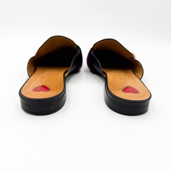Gucci GG Web Stripe Peyton Mules Flat Slides Black Leather Loafers EU 38.5 US 8. - Picture 5 of 11